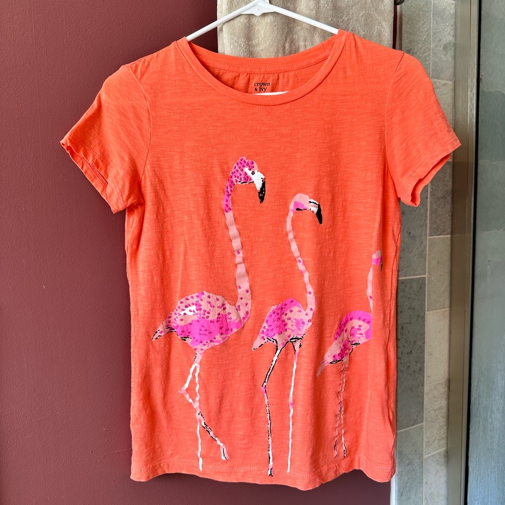 ⭐️Crown & Ivy Pretty Flamingo Shirt, XS, Coral/Pink, (5 for $15)